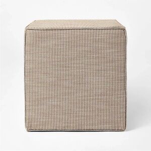 Studio McGee Lynwood Square Upholstered Cube Ottoman Tan Checkered